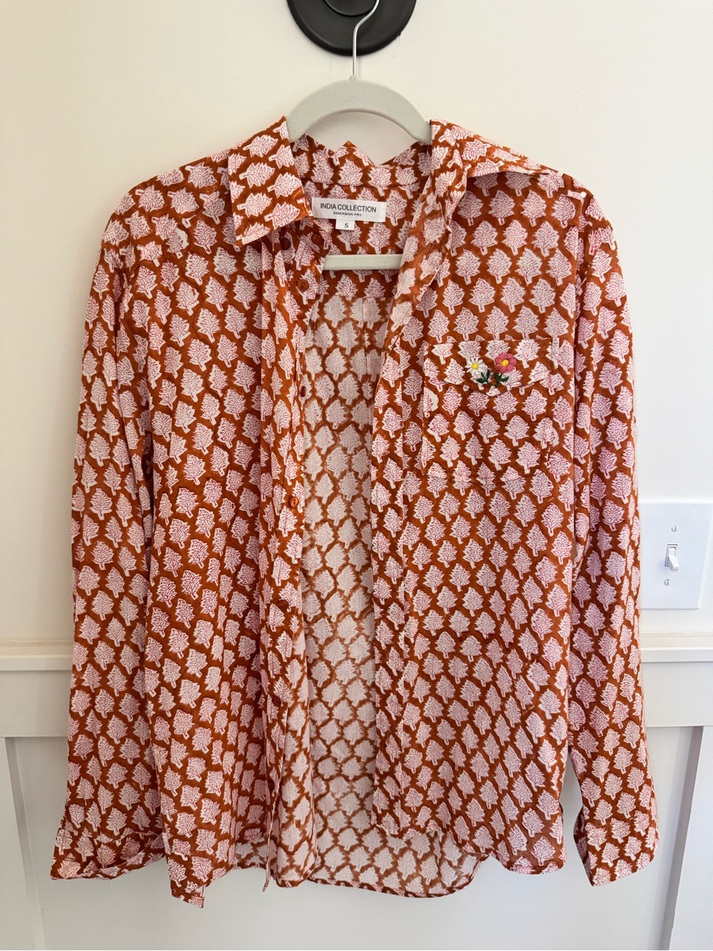 Emerson Fry Rust & White Leaf-Print Button-Up Shirt